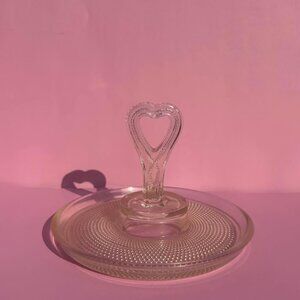 Vintage L E Smith Hobnail Glass Heart Jewelry Candy Dish Tray with heart Handle